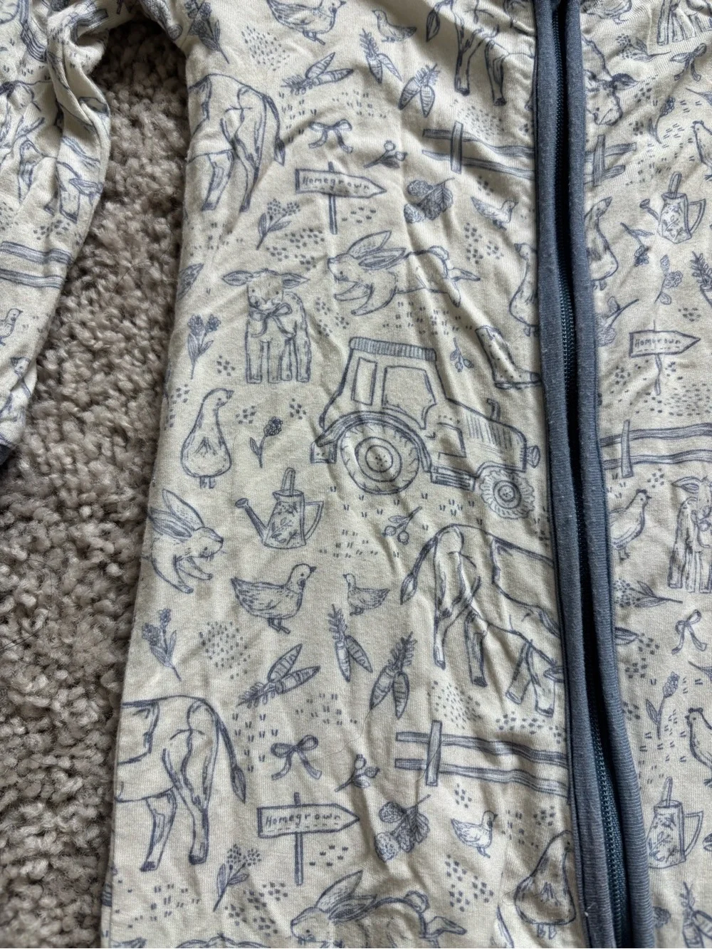 Cozy Cream & Gray Animal-Print Kids Footie Pajamas with Gray Trim
